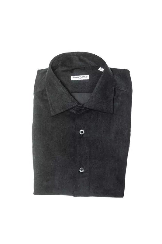 Robert Friedman Elegant Black Cotton Slim Collar Shirt - PER.FASHION