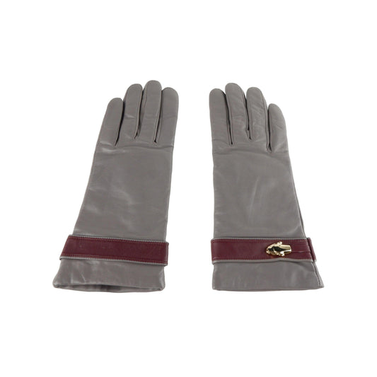 Cavalli Class Элегантные перчатки из кожи ягненка серого/бордового цвета