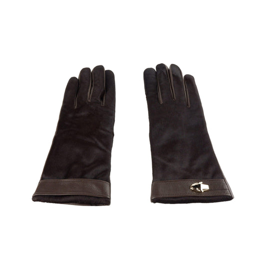 Cavalli Class Элегантные темно-коричневые кожаные перчатки
